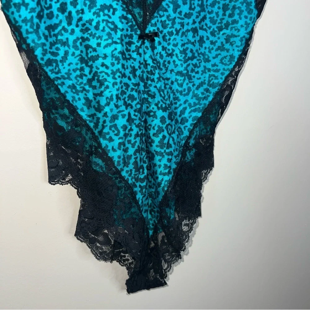 Vintage 80’s California Dynasty Teal and Black Animal Print Lace Lingerie Small